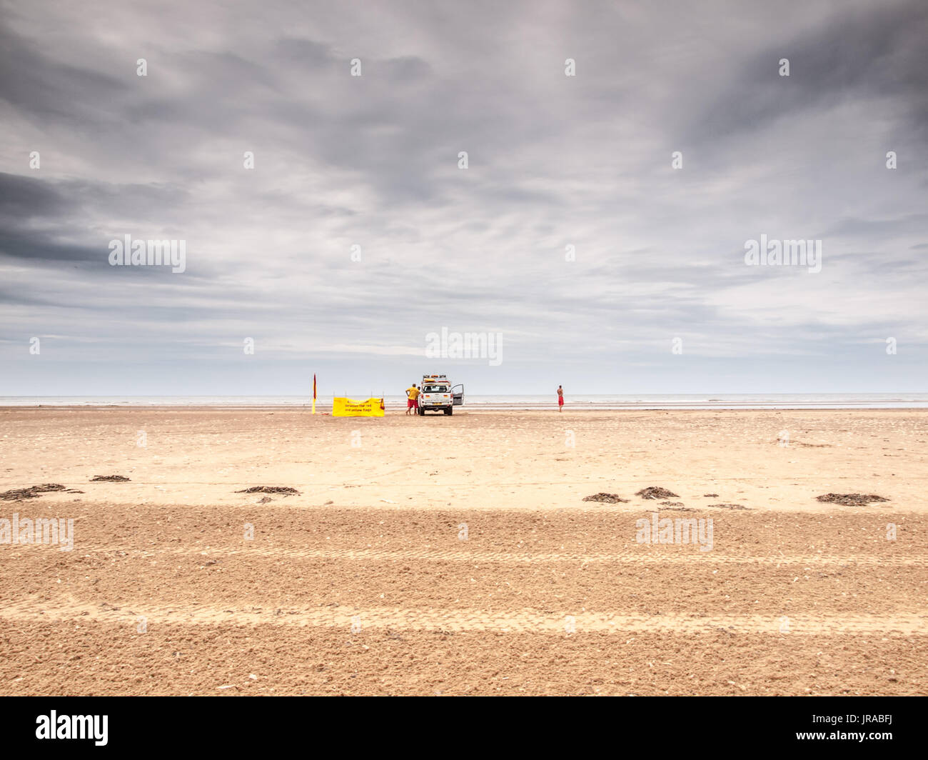 RNLI Pickup Truck on a beach with big sky Stock Photo