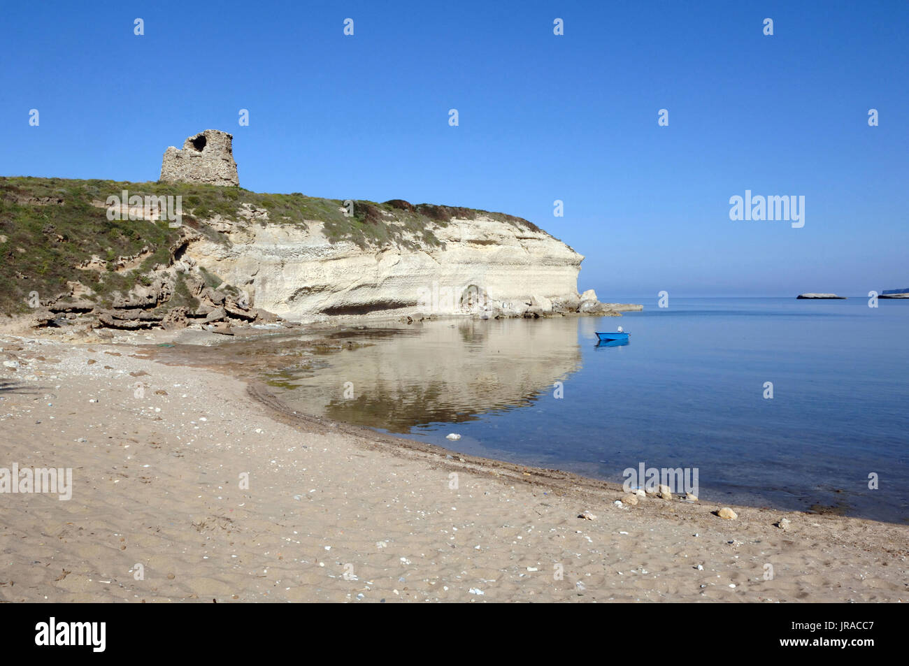 Tower Su Puttu and Sa Capanna Beach, S'archittu, Oristano, Sardinia, Italy Stock Photo