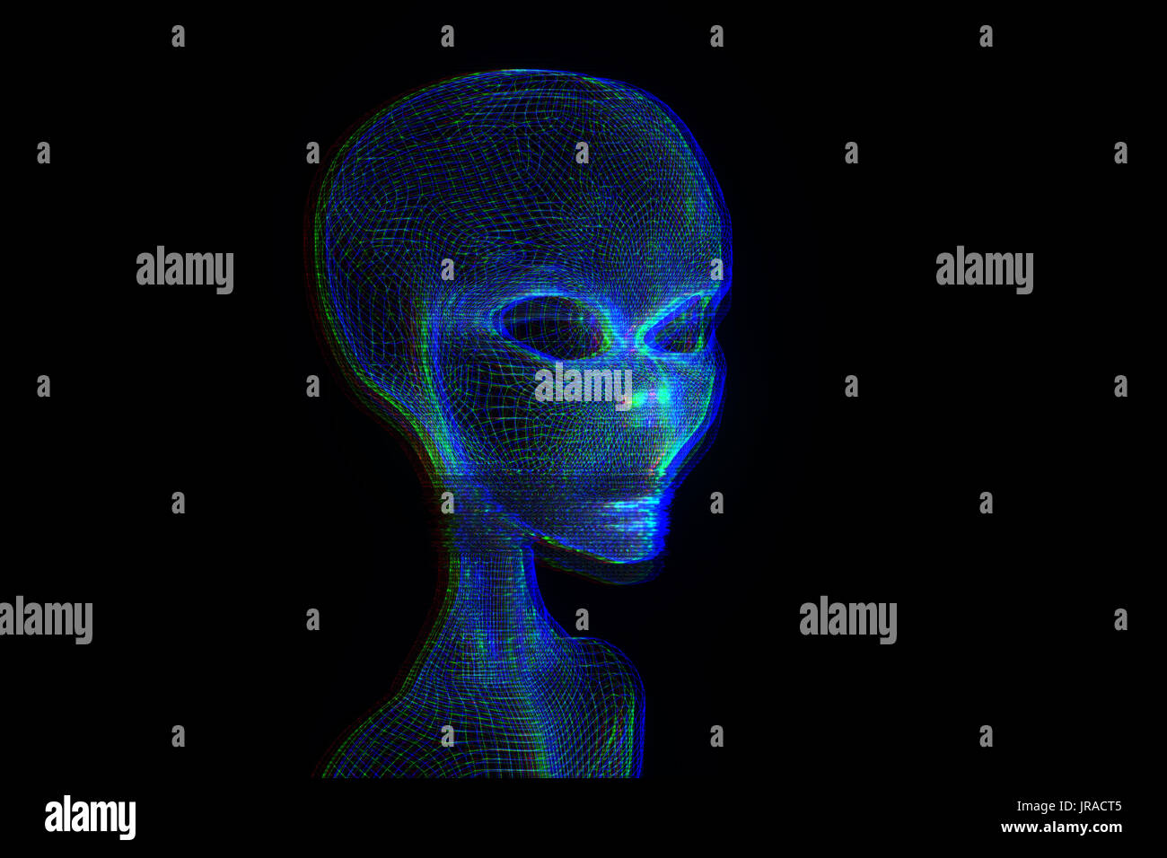 Alien in Hologram Wireframe Style. Nice 3D Rendering Stock Photo - Alamy
