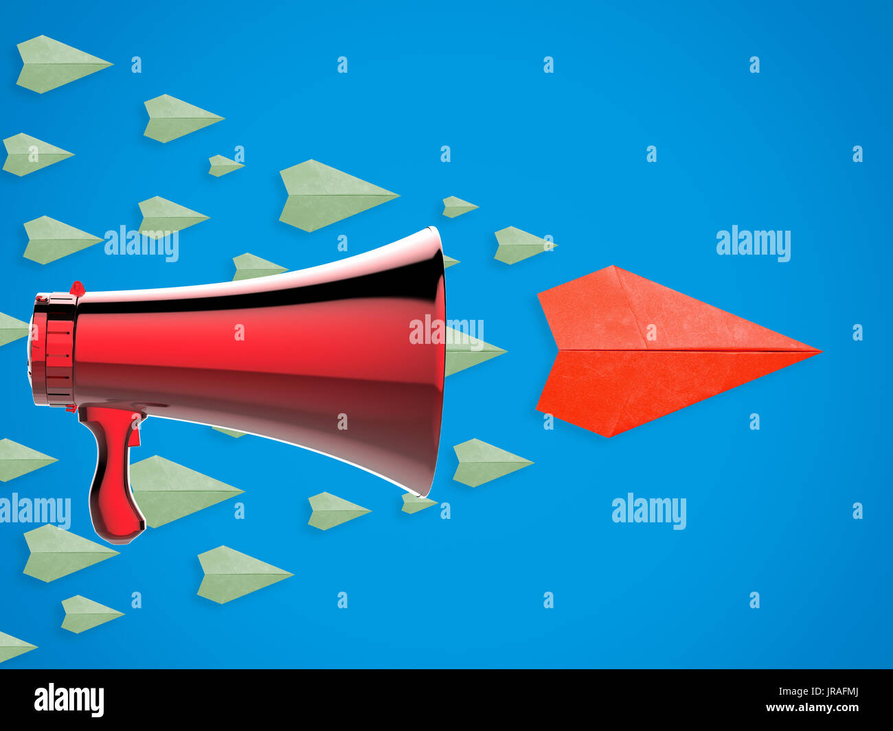leadership concept with paper plane leading and megaphone Stock Photo
