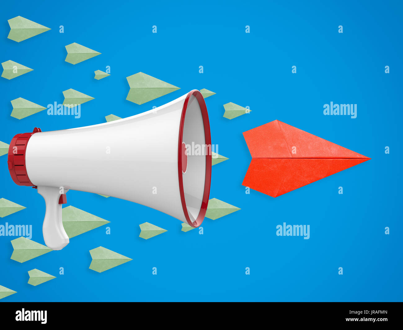 leadership concept with paper plane leading and megaphone Stock Photo