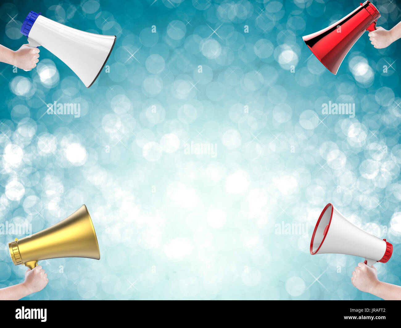 hand holding 3d rendering megaphone isolated on white Stock Photo - Alamy