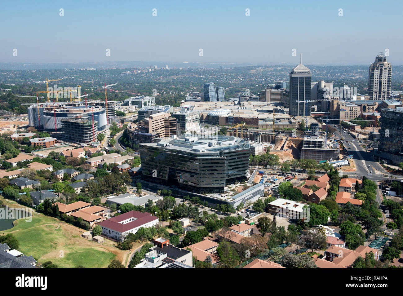 JOHANNESBURG, SOUTH AFRICA - September 24, 2016: Aerial view of the Sandton district under development Stock Photo