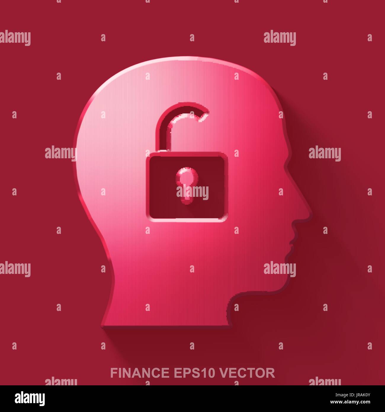 Flat metallic business 3D icon. Red Glossy Metal Head With Padlock on Red background. EPS 10, vector. Stock Vector
