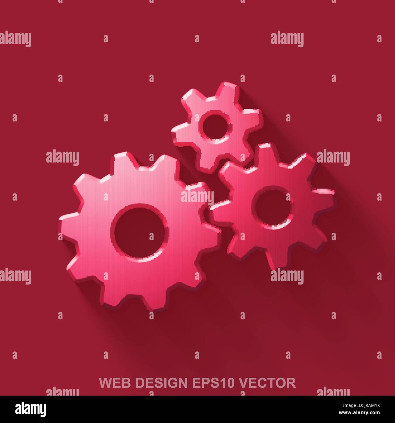 Flat metallic web development 3D icon. Red Glossy Metal Gears on Red ...