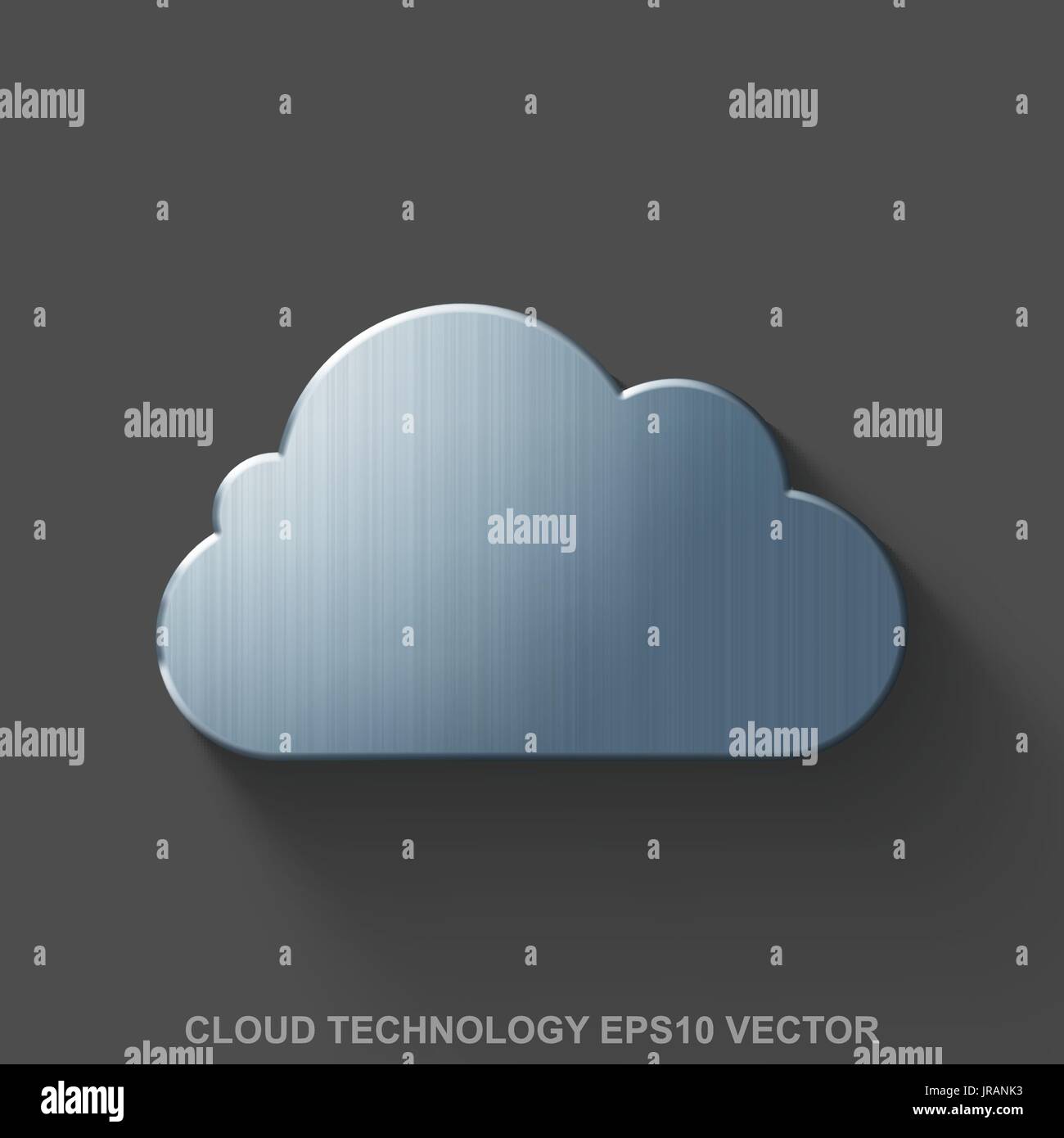 Flat metallic cloud computing 3D icon. Polished Steel Cloud on Gray background. EPS 10, vector. Stock Vector