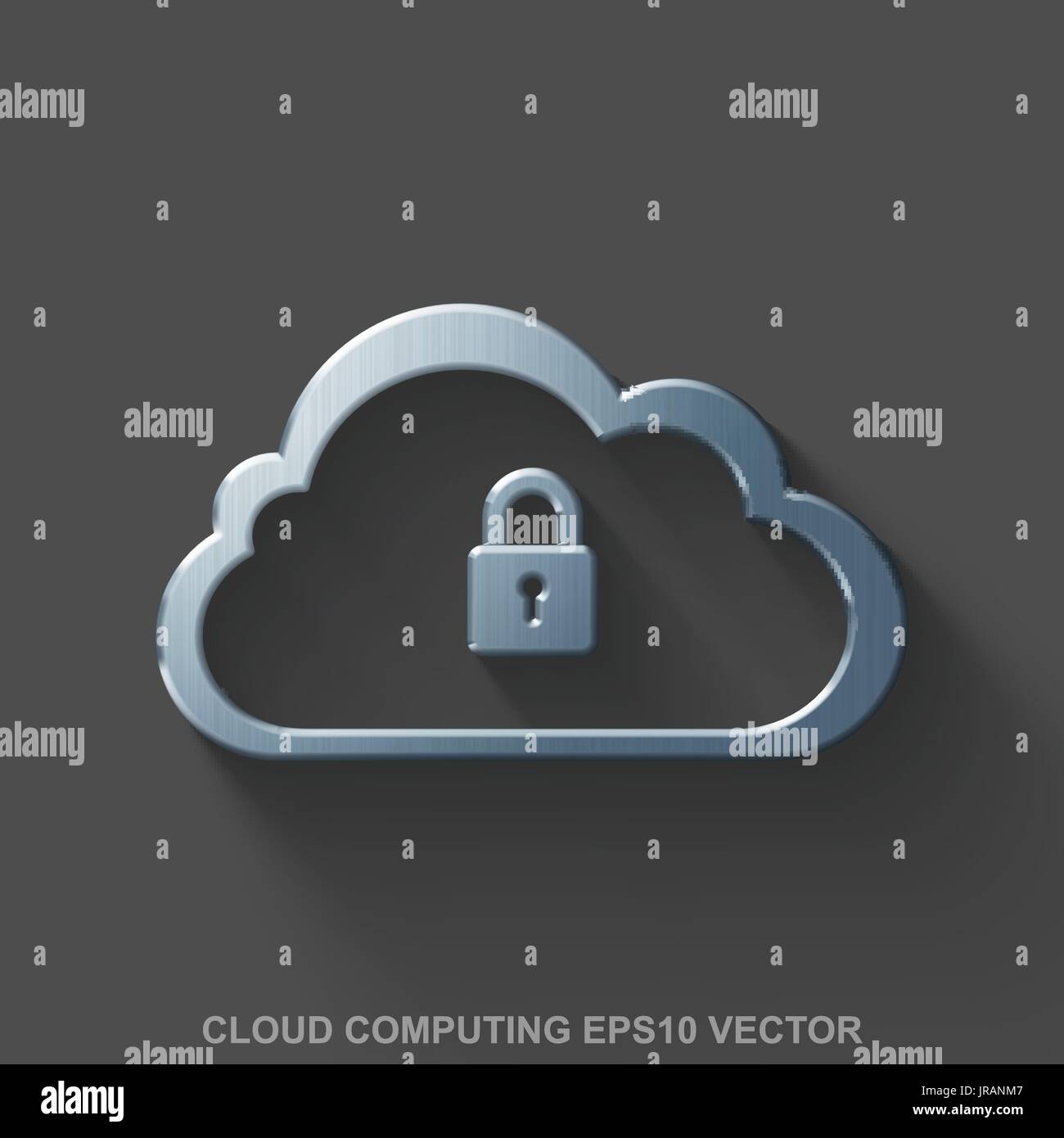 Flat metallic cloud computing 3D icon. Polished Steel Cloud With Padlock on Gray background. EPS 10, vector. Stock Vector
