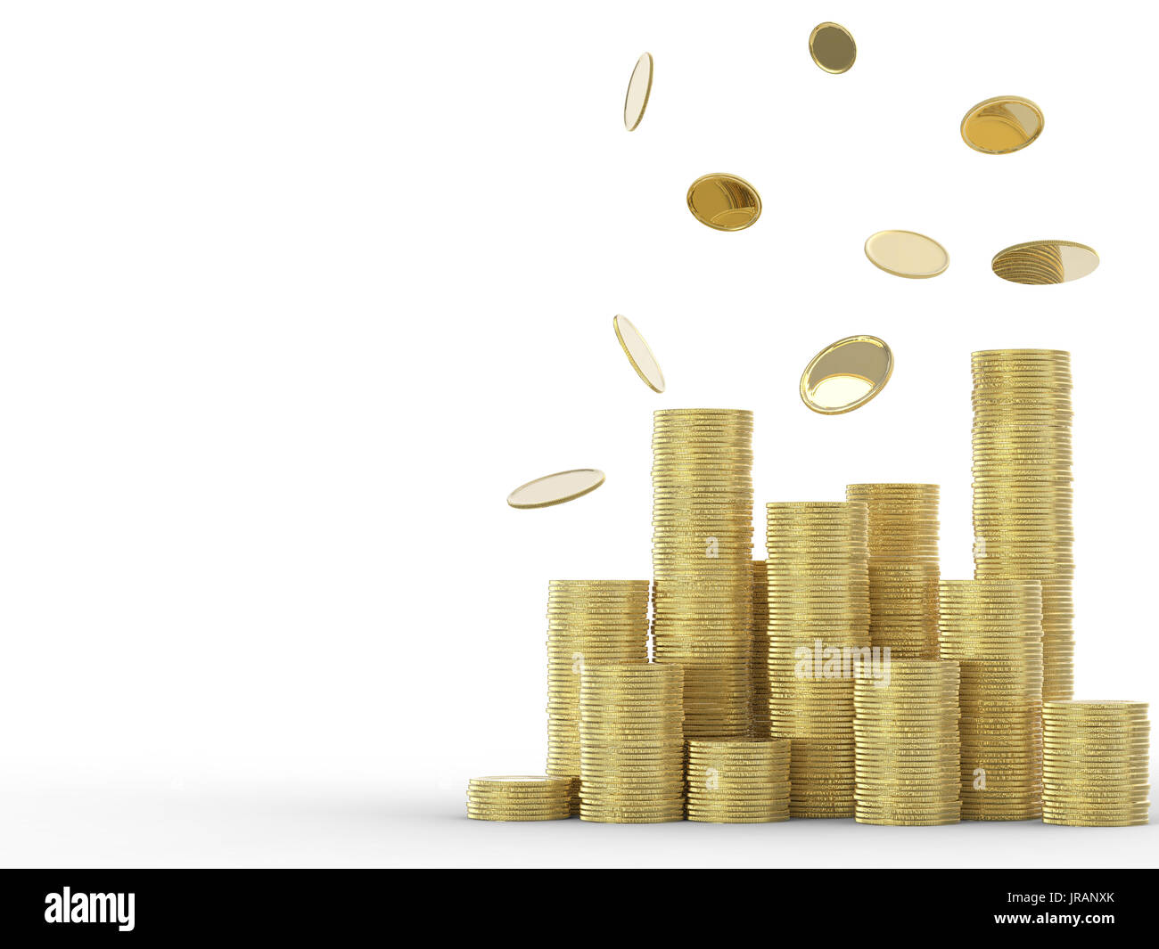 rain coins with stack of gold Stock Photo Alamy