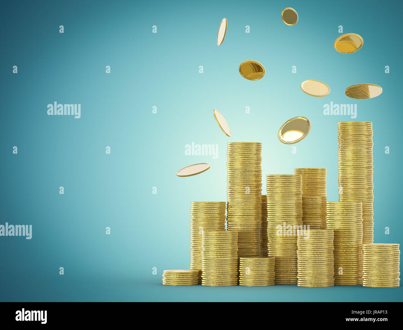 rain coins with stack of gold Stock Photo Alamy