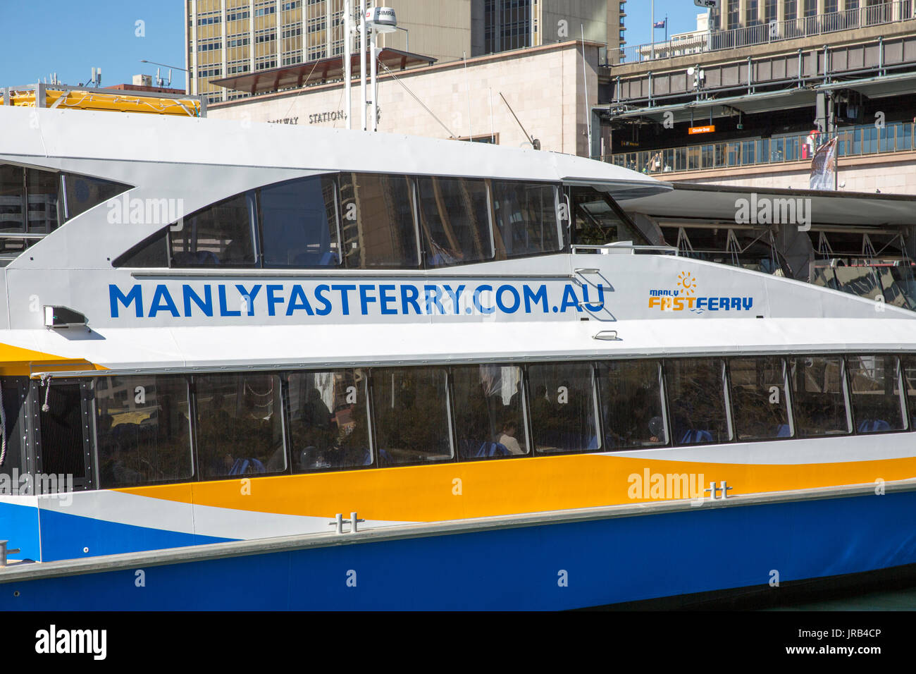 Manly fast ferry at Circular quay ferry terminus,Sydney,Australia Stock Photo