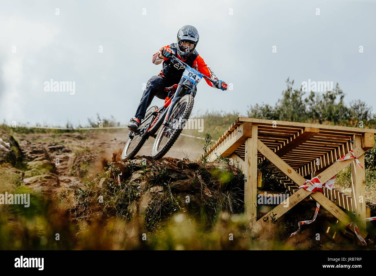 man rider drops mountain biking during National championship downhill