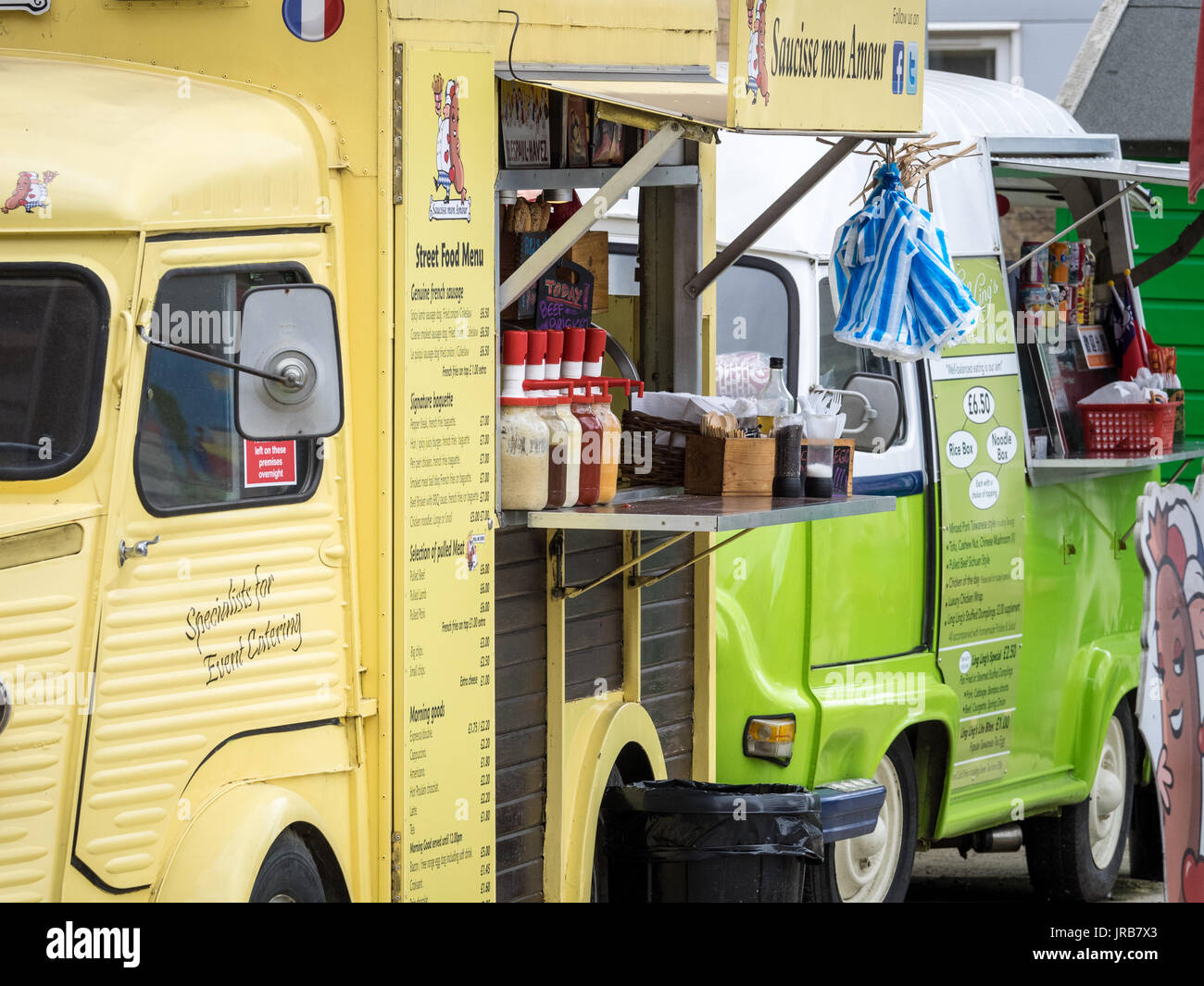 Street Food, Cambridge. Street Food vans near Cambridge Station, UK. Stock Photo