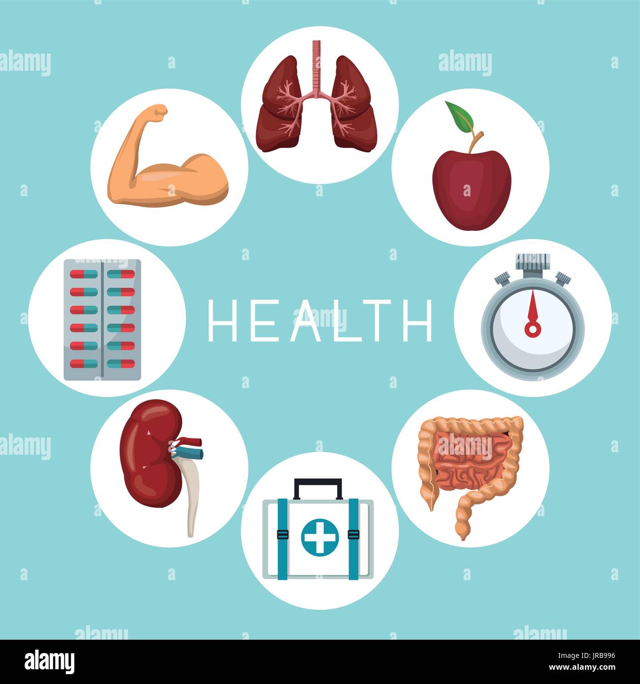 color background with icons in circular frame of health elements Stock ...