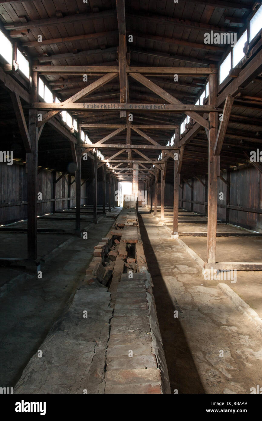 The inside of the barracks in Auschwitz Birkenau - former Nazi Concentration Camp. Oswiecim Brzezinka, Poland Stock Photo