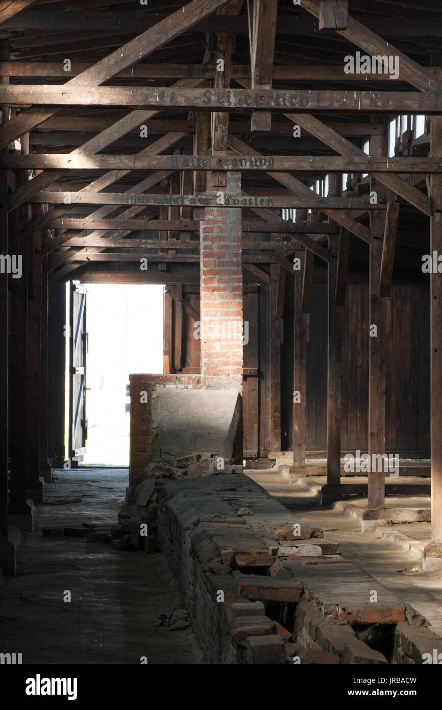 The inside of the barracks in Auschwitz Birkenau - former Nazi Concentration Camp. Oswiecim Brzezinka, Poland Stock Photo