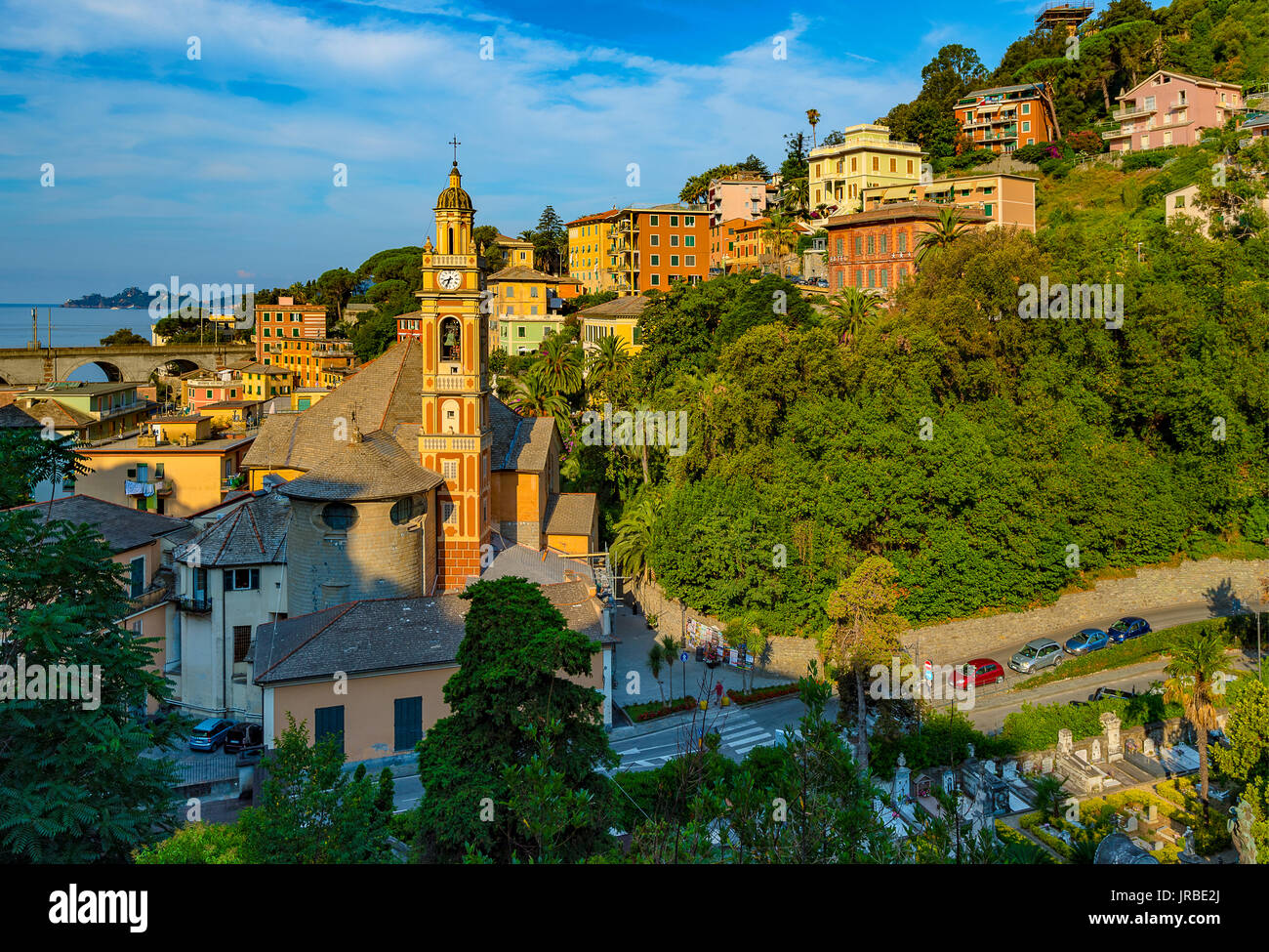Italy Liguria Zoagli View with  church of St Martino Stock Photo