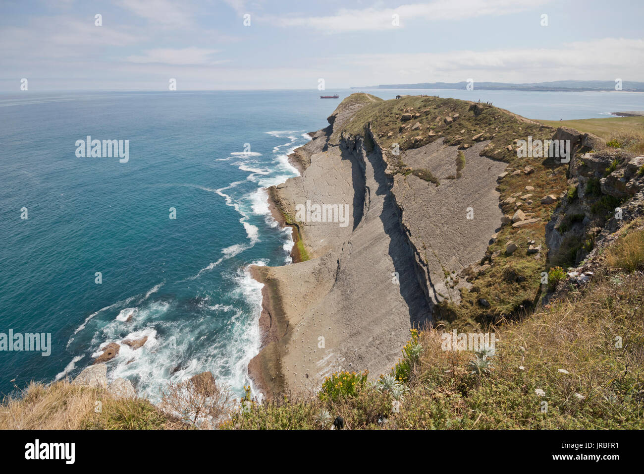 Cabo mayor eroded cliff (Santander, Cantabria, Spain). Stock Photo