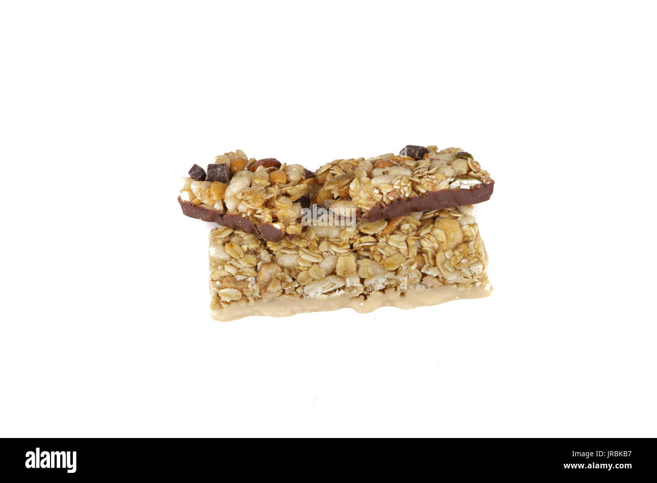 Two granola bars on a white background Stock Photo