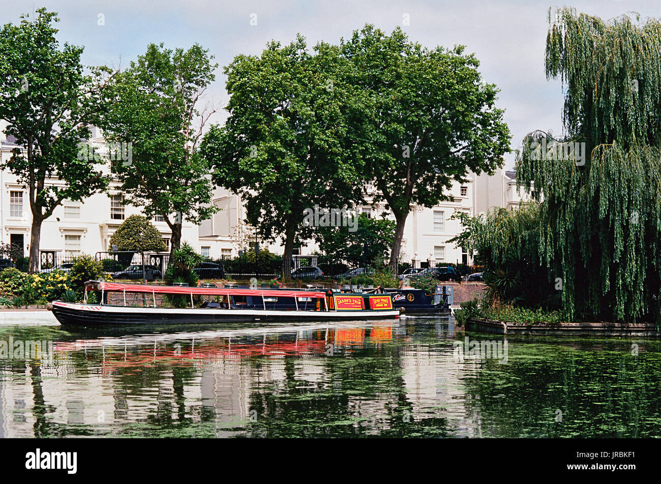 The Regents Canal and narrowboat at Little Venice, Maida Vale, London UK Stock Photo