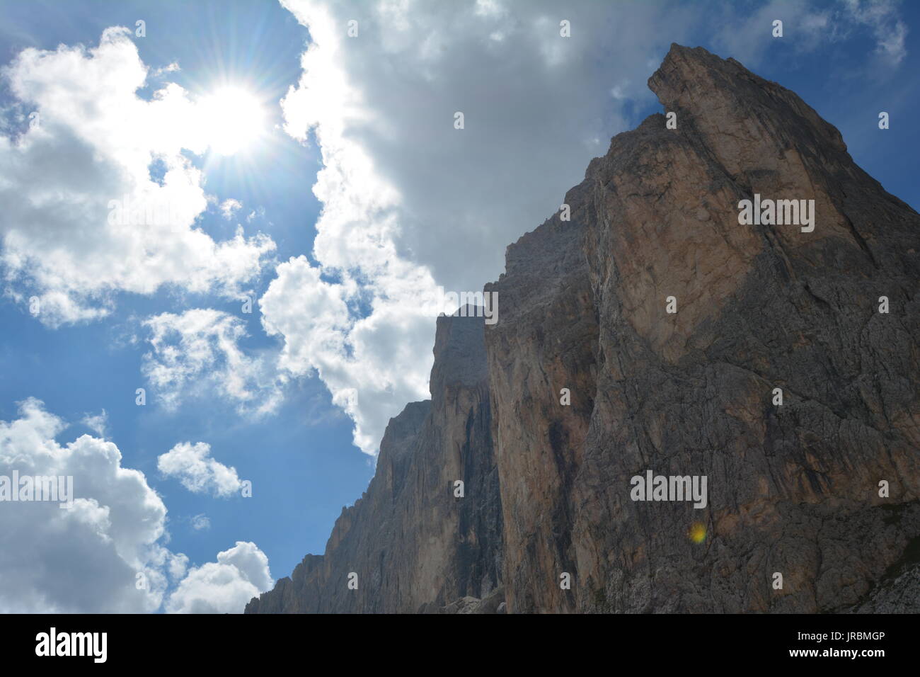 Panorama of the sella massif taken near the Sella pass under the Sasso Lungo. Stock Photo