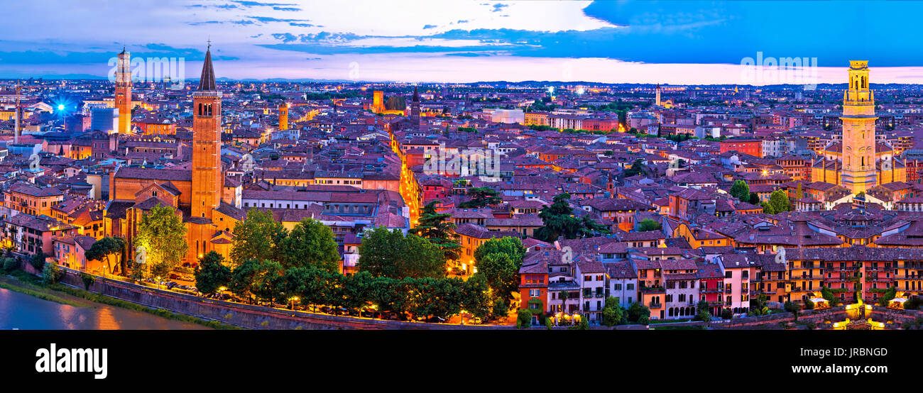 Verona old city and Adige river panoramic aerial view at evening ...