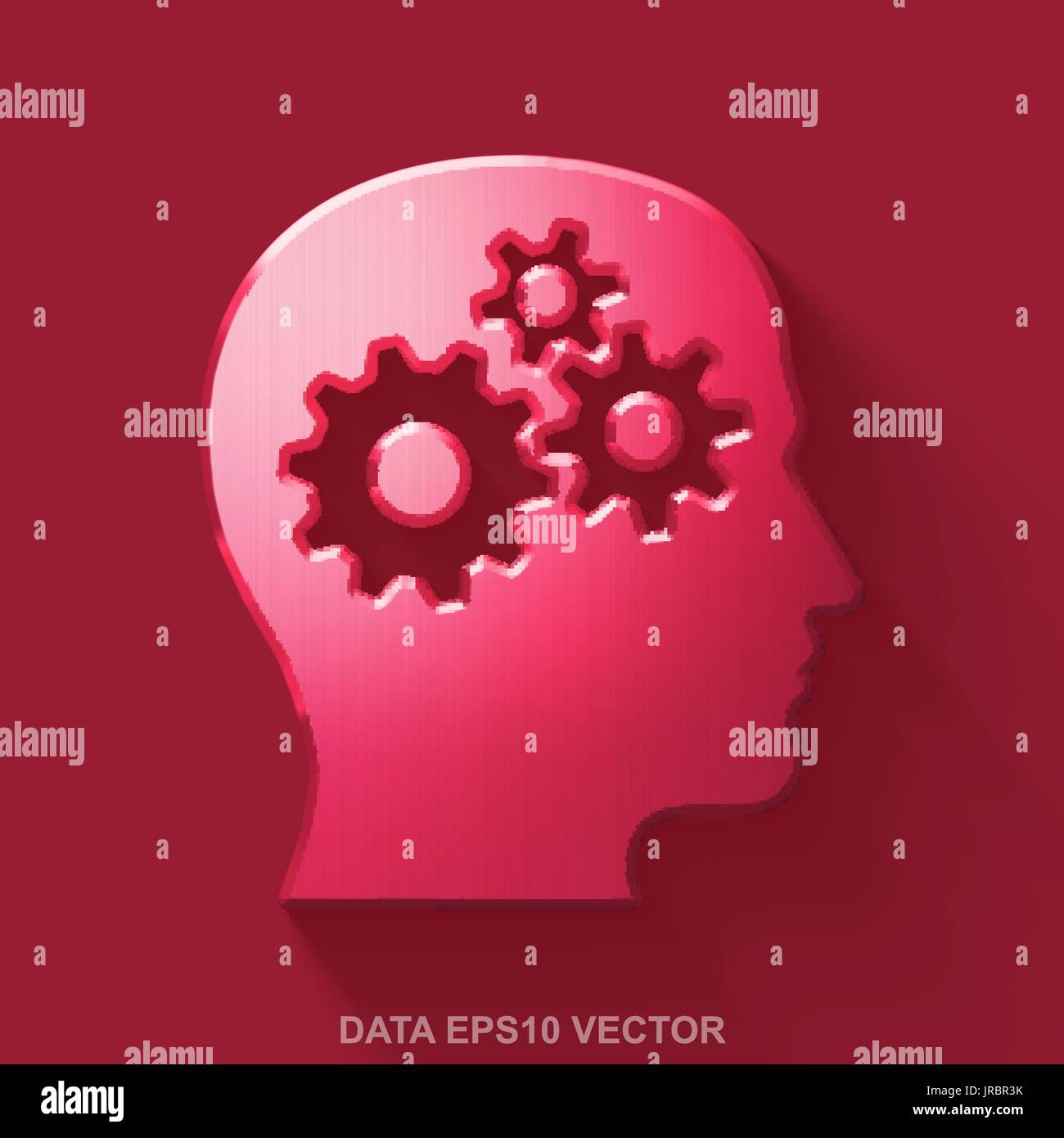 Flat metallic Data 3D icon. Red Glossy Metal Head With Gears on Red ...