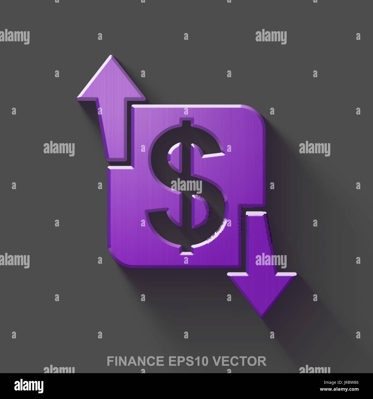 Flat metallic finance 3D icon. Purple Glossy Metal Finance on Gray background. EPS 10, vector. Stock Vector