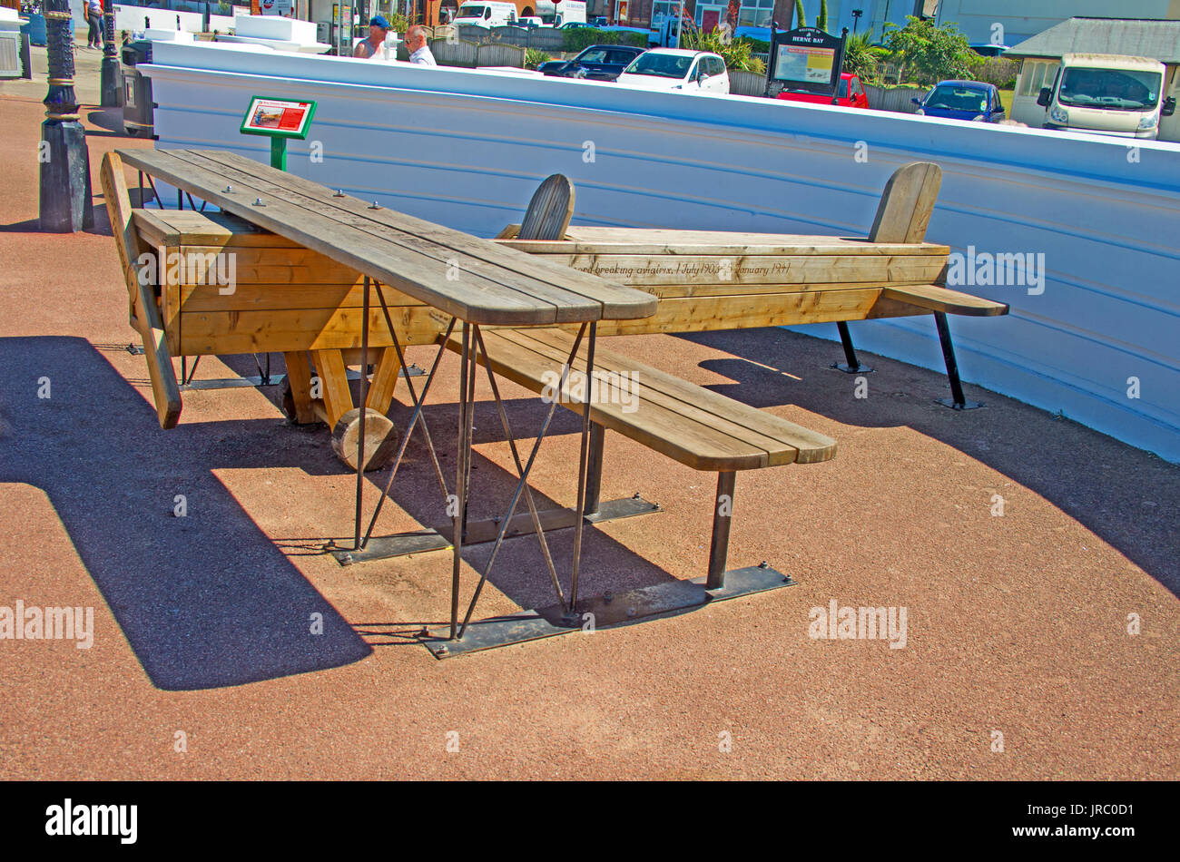 Herne Bay, Table & Bench as Plane On Pier, Kent, England Stock Photo