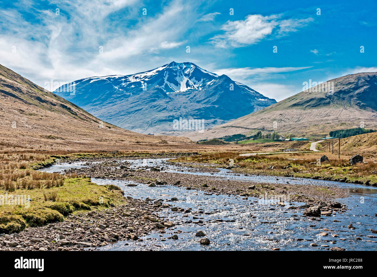 Scottish mountain Ben Lui and River Cononish near Tyndrum in Highland Scotland UK Stock Photo
