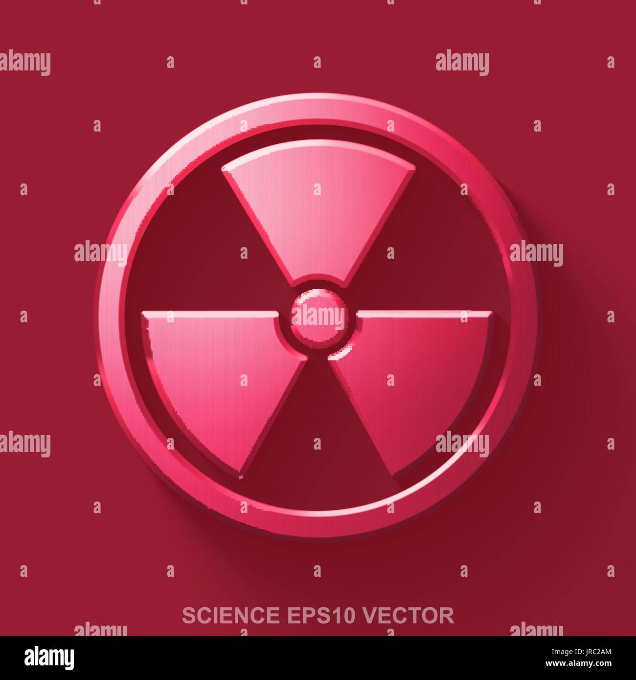 Flat metallic Science 3D icon. Red Glossy Metal Radiation on Red background. EPS 10, vector. Stock Vector