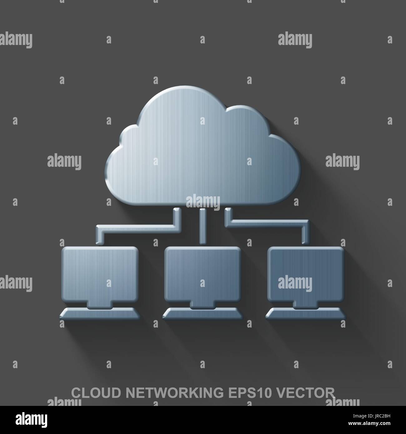 Flat metallic cloud computing 3D icon. Polished Steel Cloud Network on Gray background. EPS 10, vector. Stock Vector