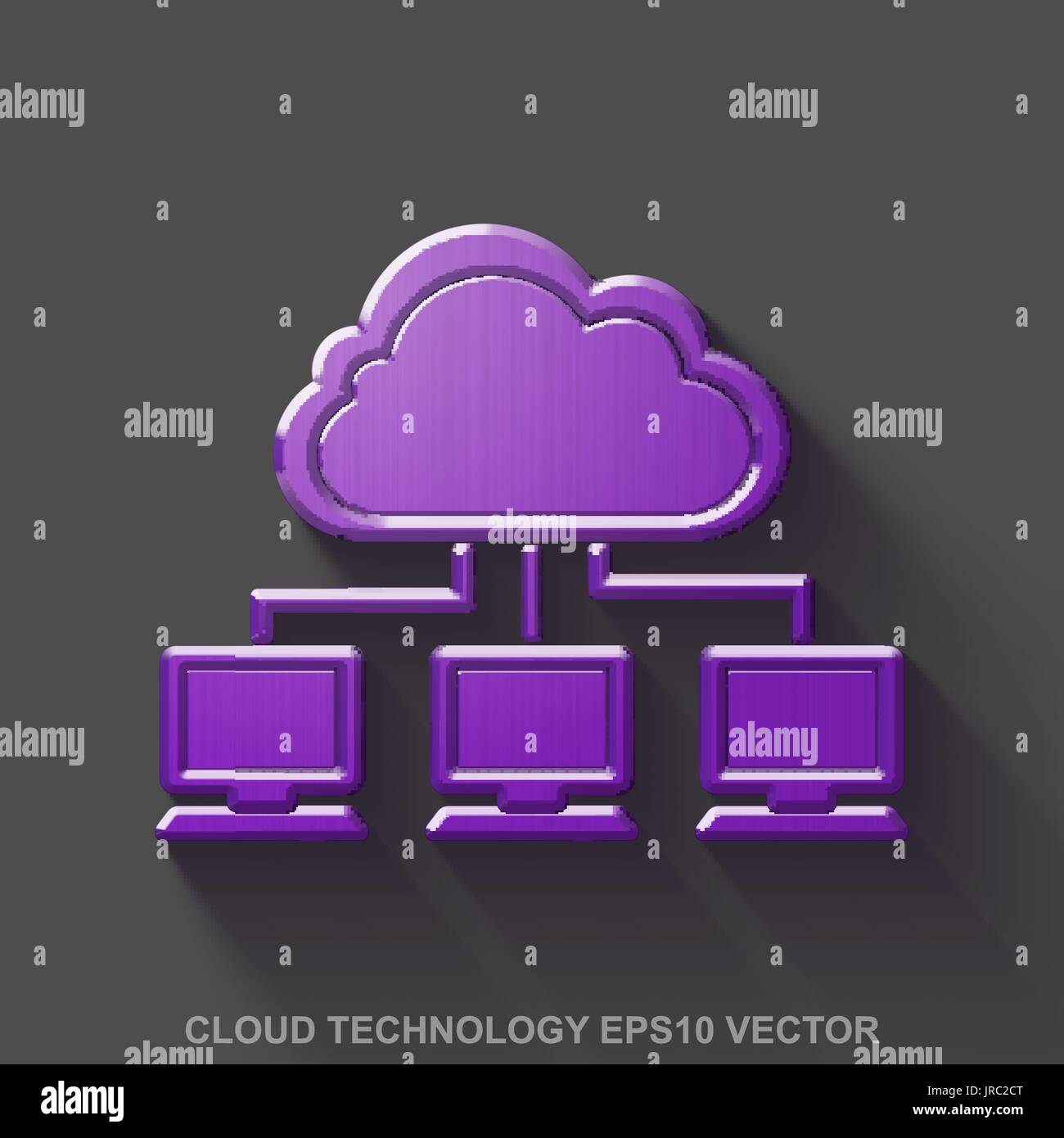 Flat metallic cloud computing 3D icon. Purple Glossy Metal Cloud ...