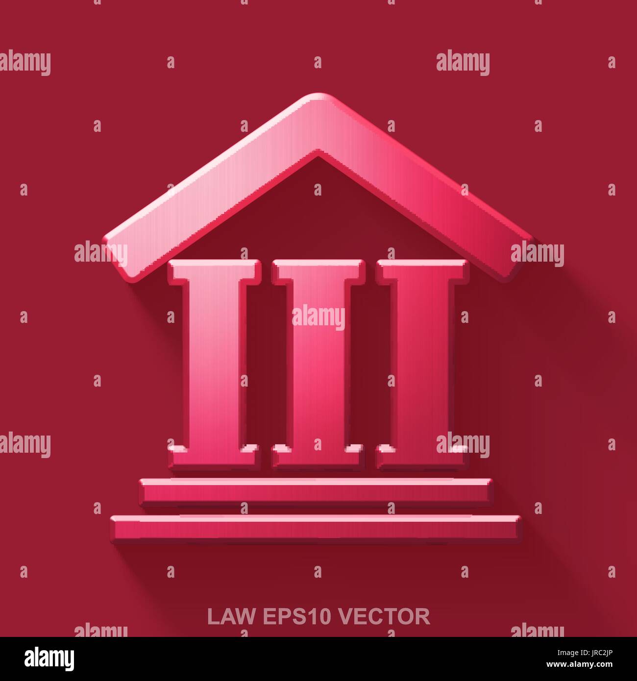 Flat metallic law 3D icon. Red Glossy Metal Courthouse on Red ...