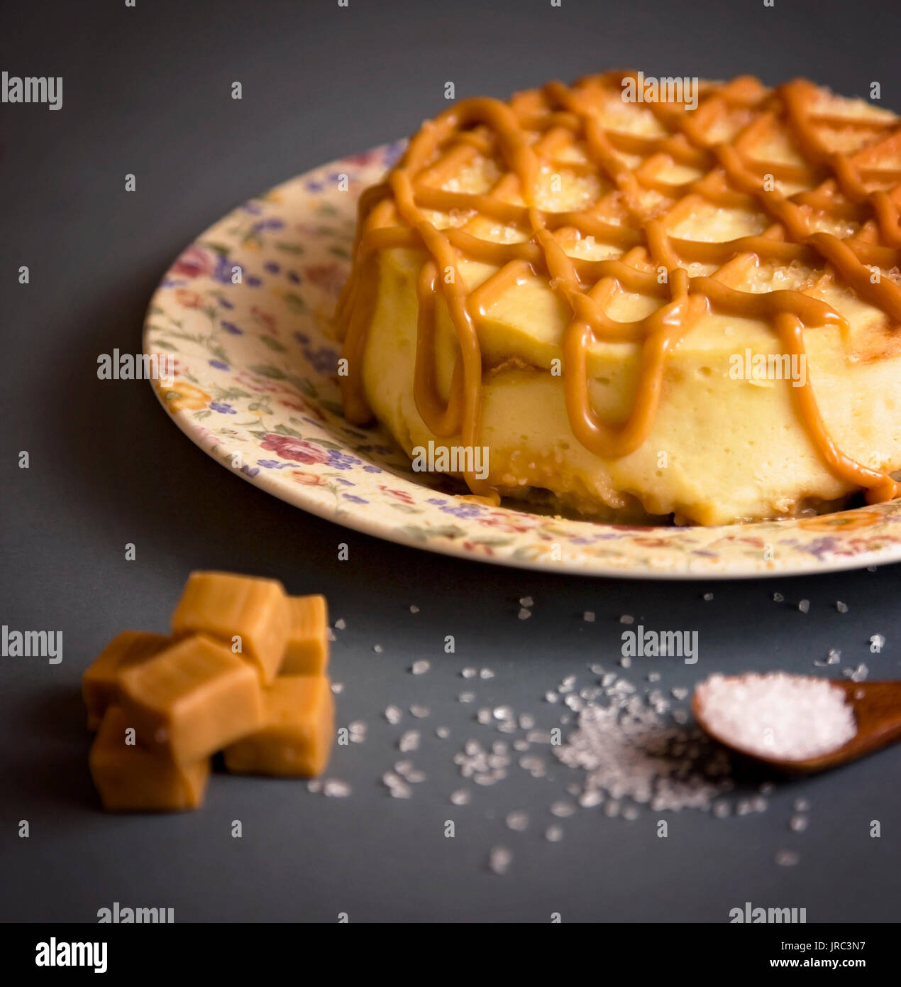 Single Layered Salted Caramel Drizzled Cheesecake Stock Photo Alamy