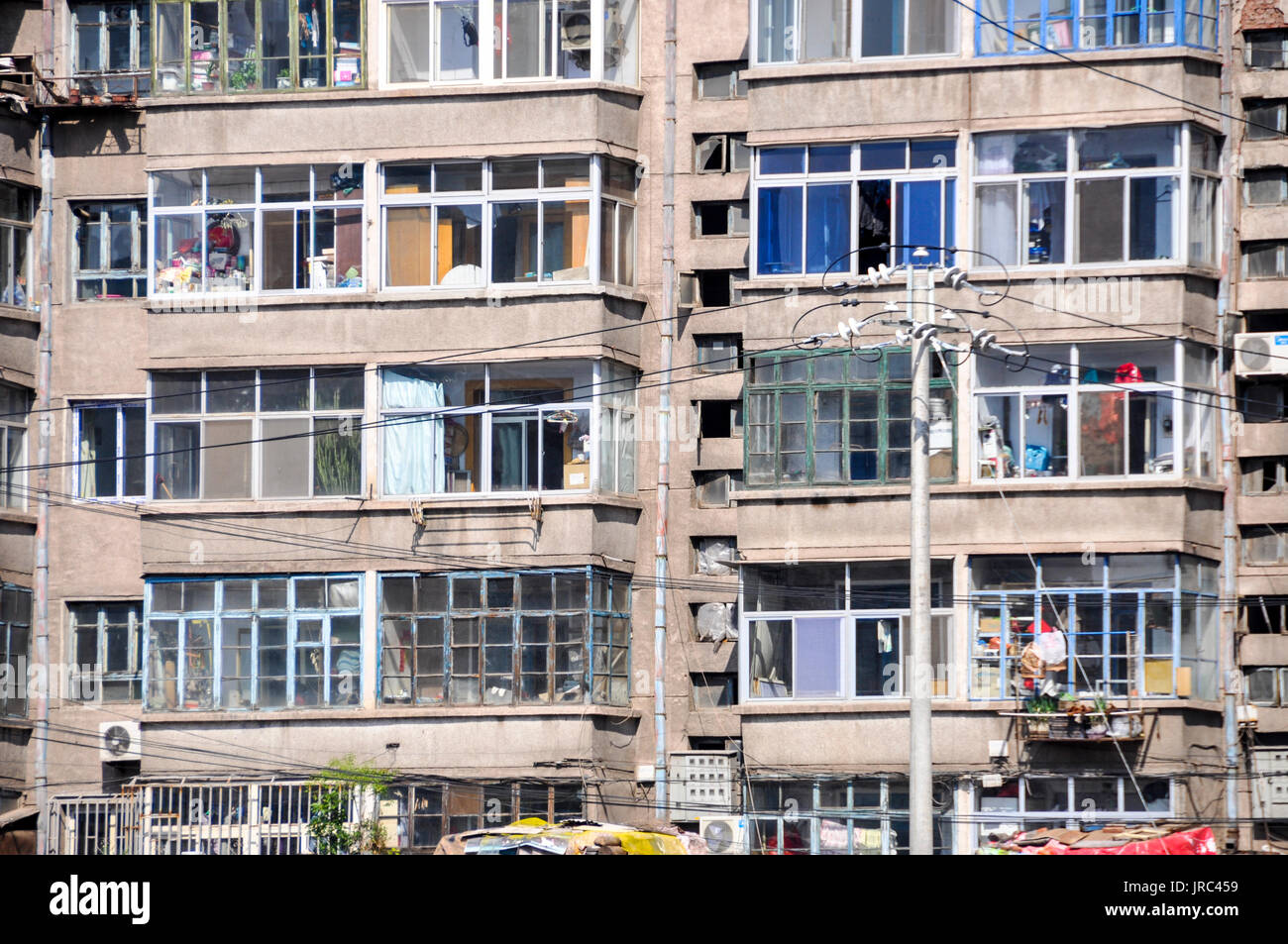 Facade of a block of residential units in Chengde China. Stock Photo