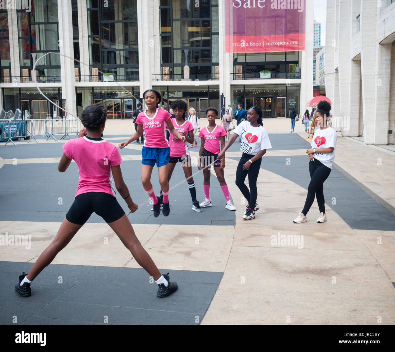 Double dutch teams practice in Lincoln Center in New York on Saturday