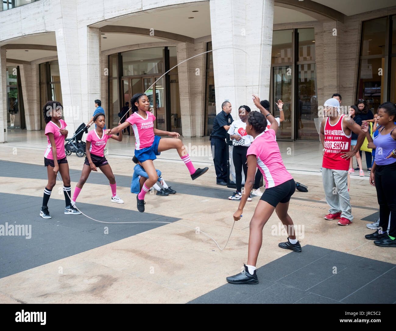 Double dutch teams practice in Lincoln Center in New York on Saturday