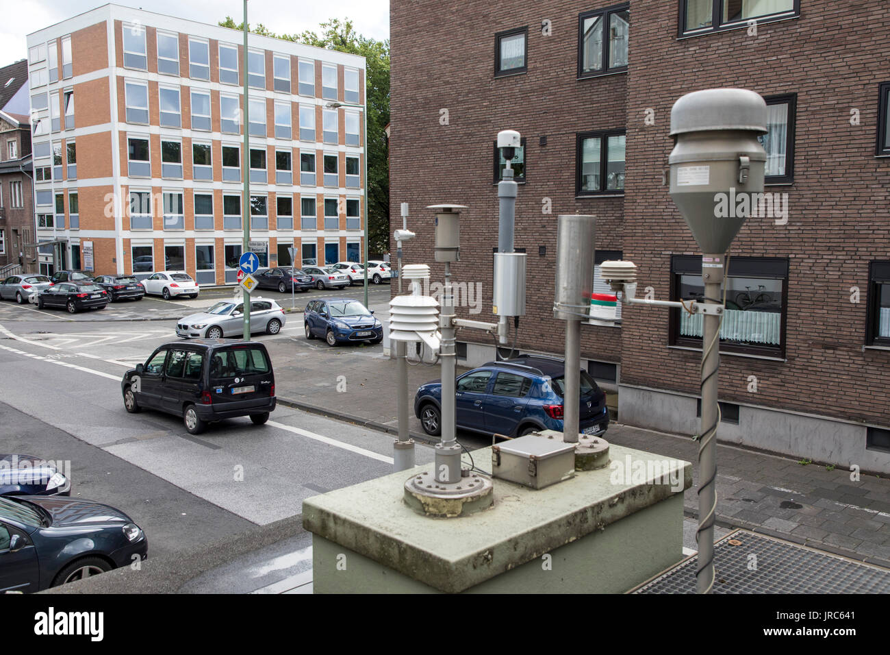 State  Air measuring station, to check the air quality, on an inner city street in Duisburg, Germany, Stock Photo