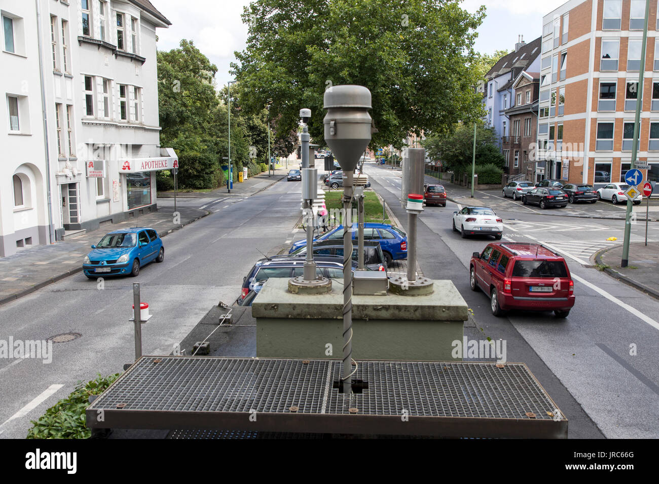 State  Air measuring station, to check the air quality, on an inner city street in Duisburg, Germany, Stock Photo