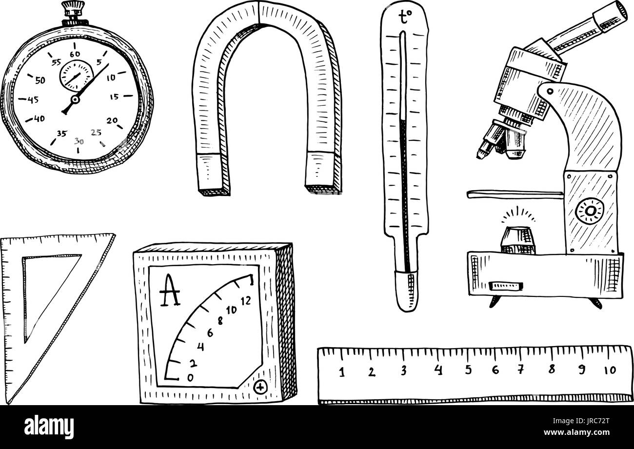 compass and alpelmet with thermometer and microscope. engraved hand drawn in old sketch