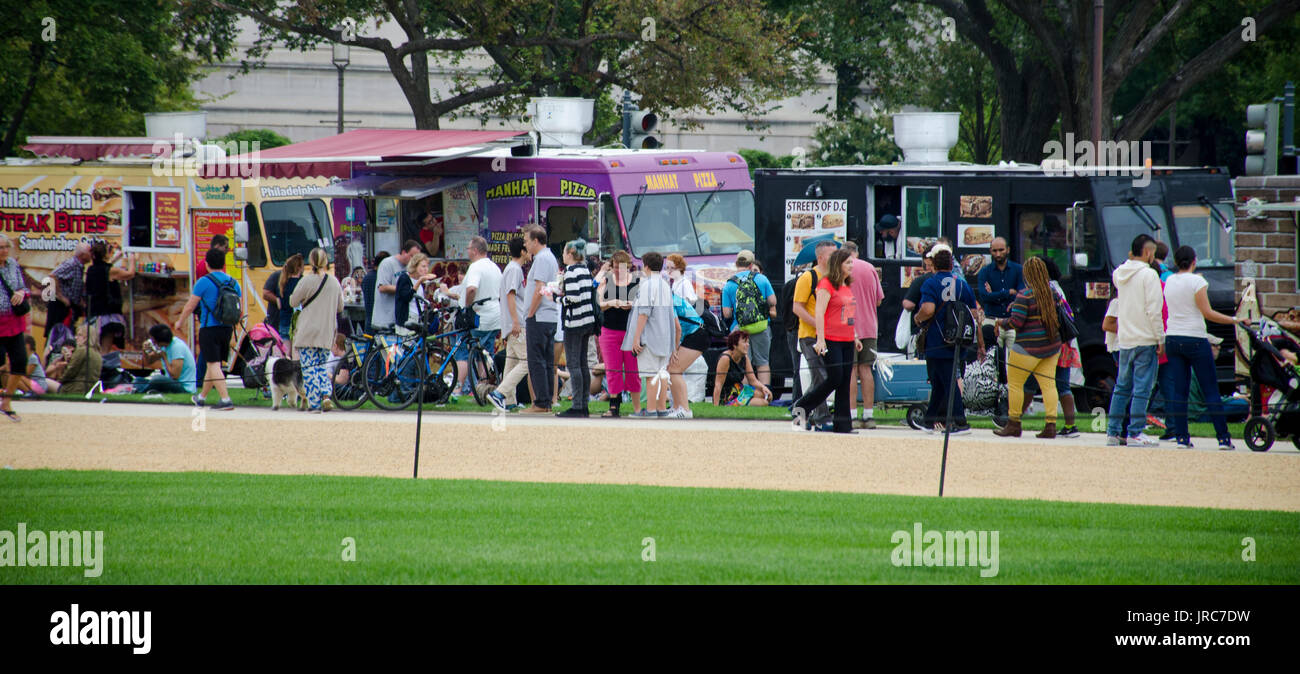 Food trucks on the National Mall in Washington, DC. Stock Photo