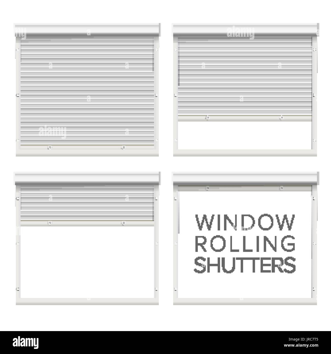 Window Roller Shutters Vector. Opened And Closed. Realistic Window