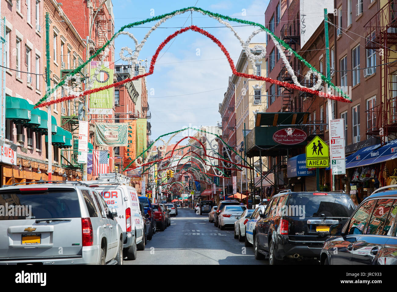 Little Italy district empty street in a sunny morning in New York Stock Photo