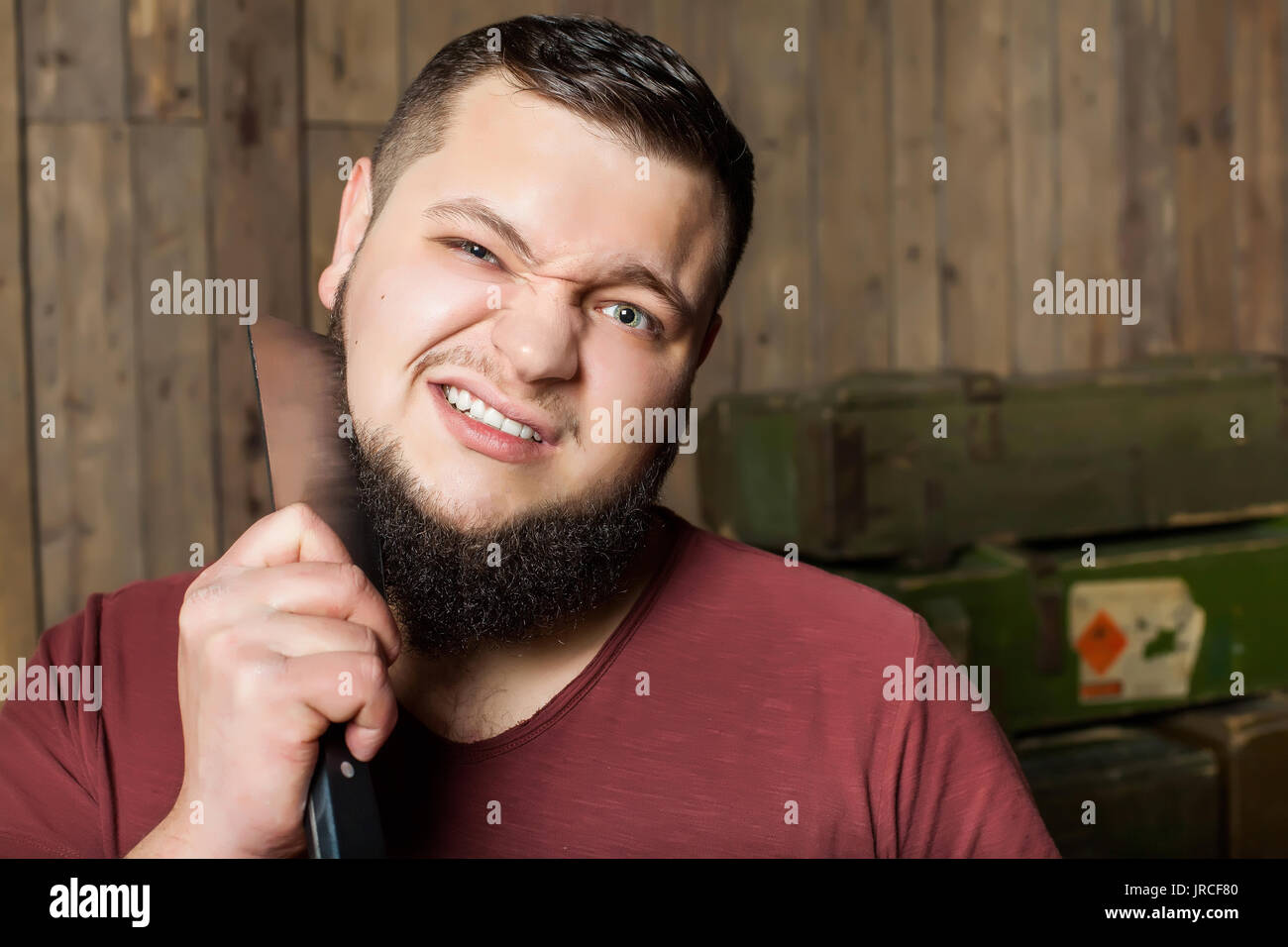 man shaving with knife Stock Photo Alamy