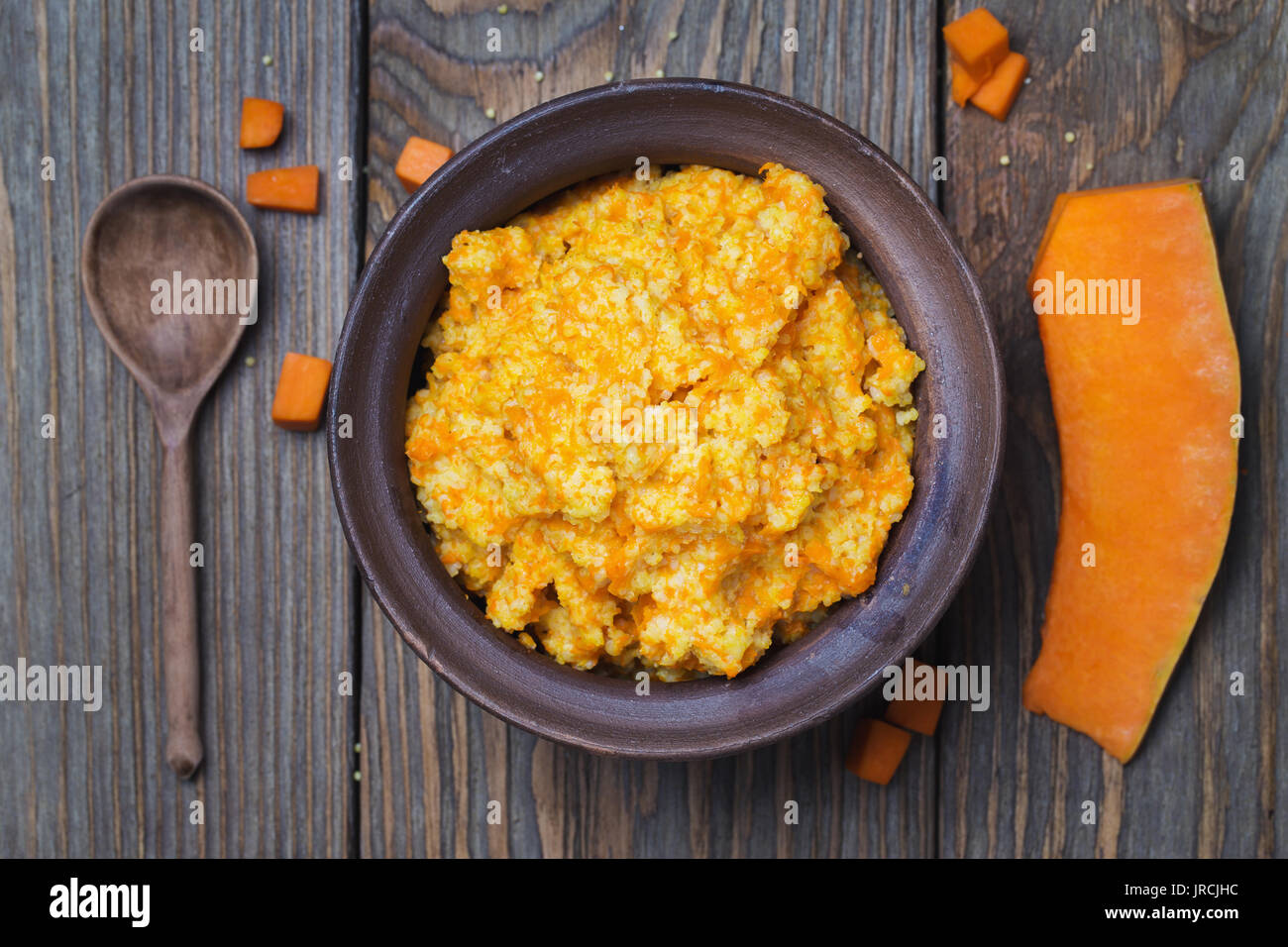 Porridge with pumpkin and millet, top view Stock Photo Alamy
