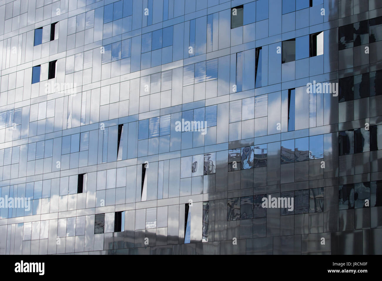 A black reflective modern building at Mann Island on Liverpools waterfront, this building houses the Open Eye Gallery Stock Photo