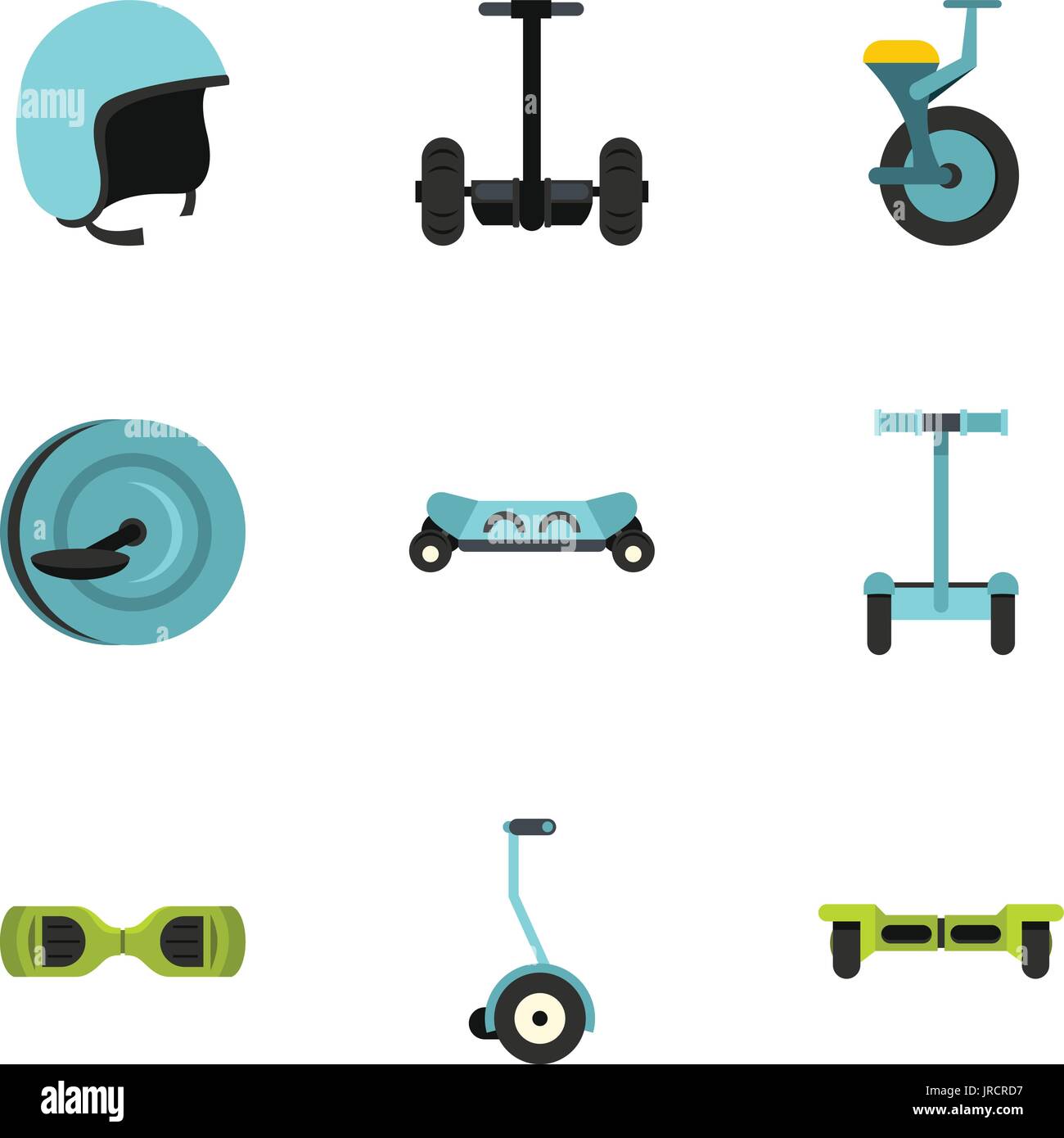 Self balancing scooter icon set, flat style Stock Vector