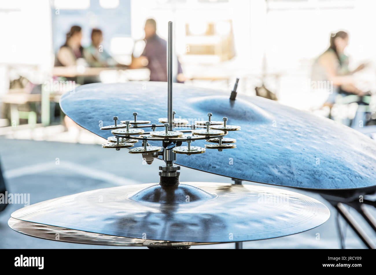 Detail of drums and cymbals. Concert scene with people Stock Photo Alamy