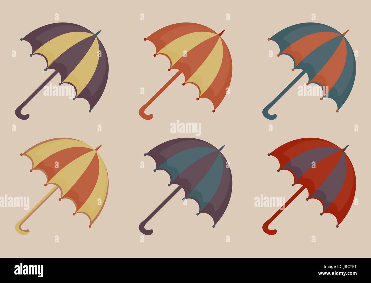 Umbrellas set of icons, vintage style. Beach multicolored umbrella retro  collection of design elements. Vector illustration Stock Vector Image & Art  - Alamy