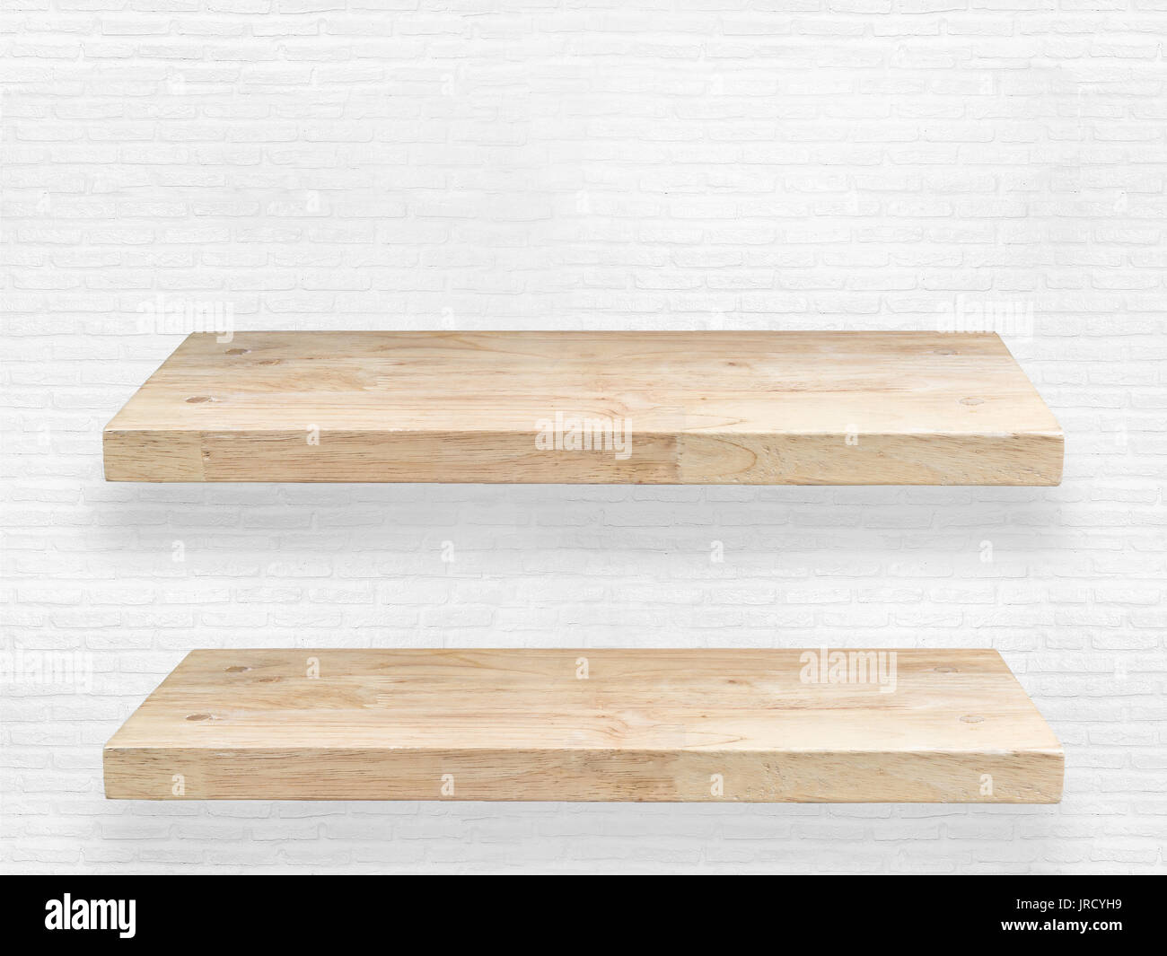 two wooden shelves on white background Stock Photo Alamy